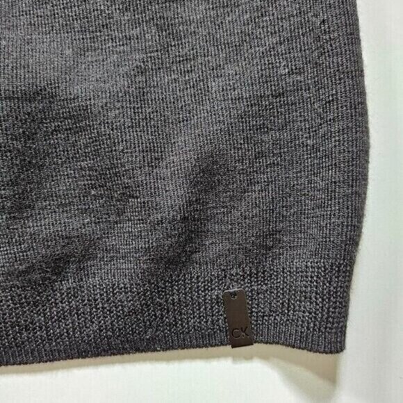 Calvin Klein Sweater Men L Gray Black Crewneck LS Italian Yarn Wool Blend Casual - Picture 10 of 15